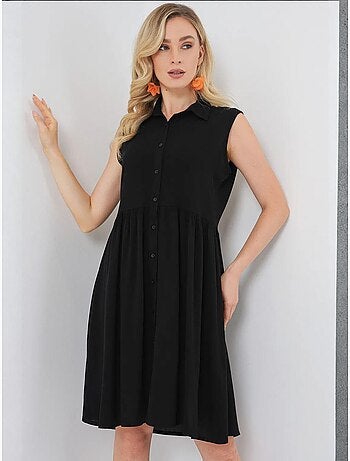 Vestido midi sem mangas com botões e colarinho de camisa bdart