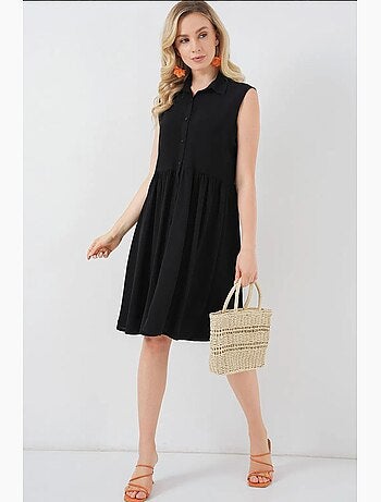 Vestido midi sem mangas com botões e colarinho de camisa bdart