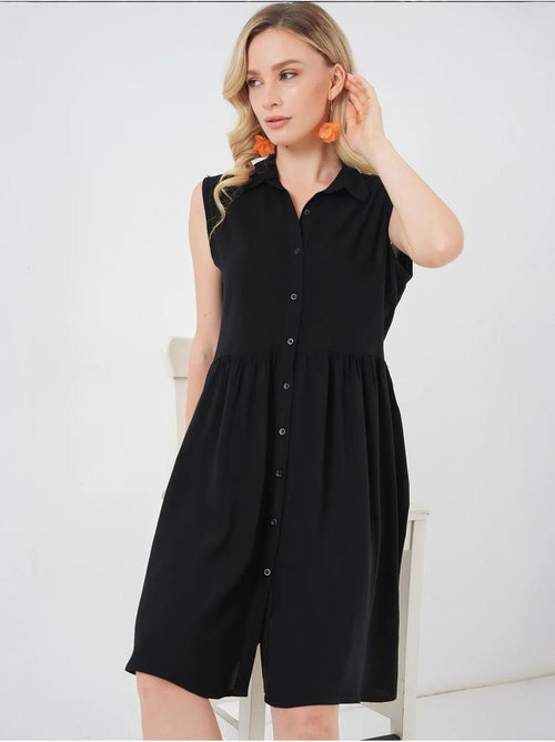Vestido midi sem mangas com botões e colarinho de camisa bdart - Kiabi Vestido midi sem mangas com botões e colarinho de camisa bdart - Kiabi