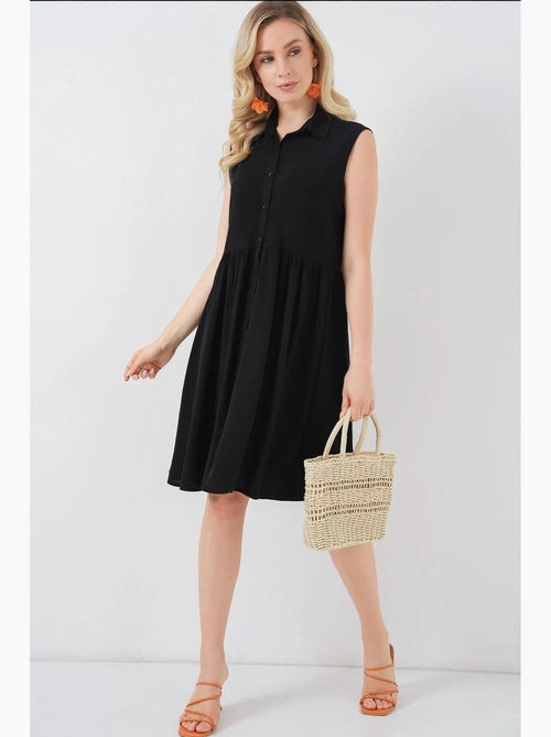 Vestido midi sem mangas com botões e colarinho de camisa bdart - Kiabi Vestido midi sem mangas com botões e colarinho de camisa bdart - Kiabi
