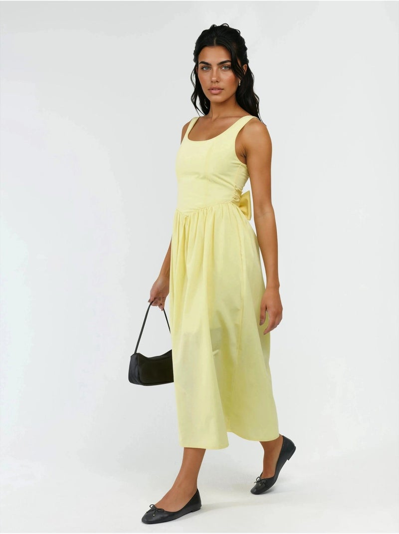 Vestido midi sem mangas com decote arredondado busem Amarelo-limão - Kiabi