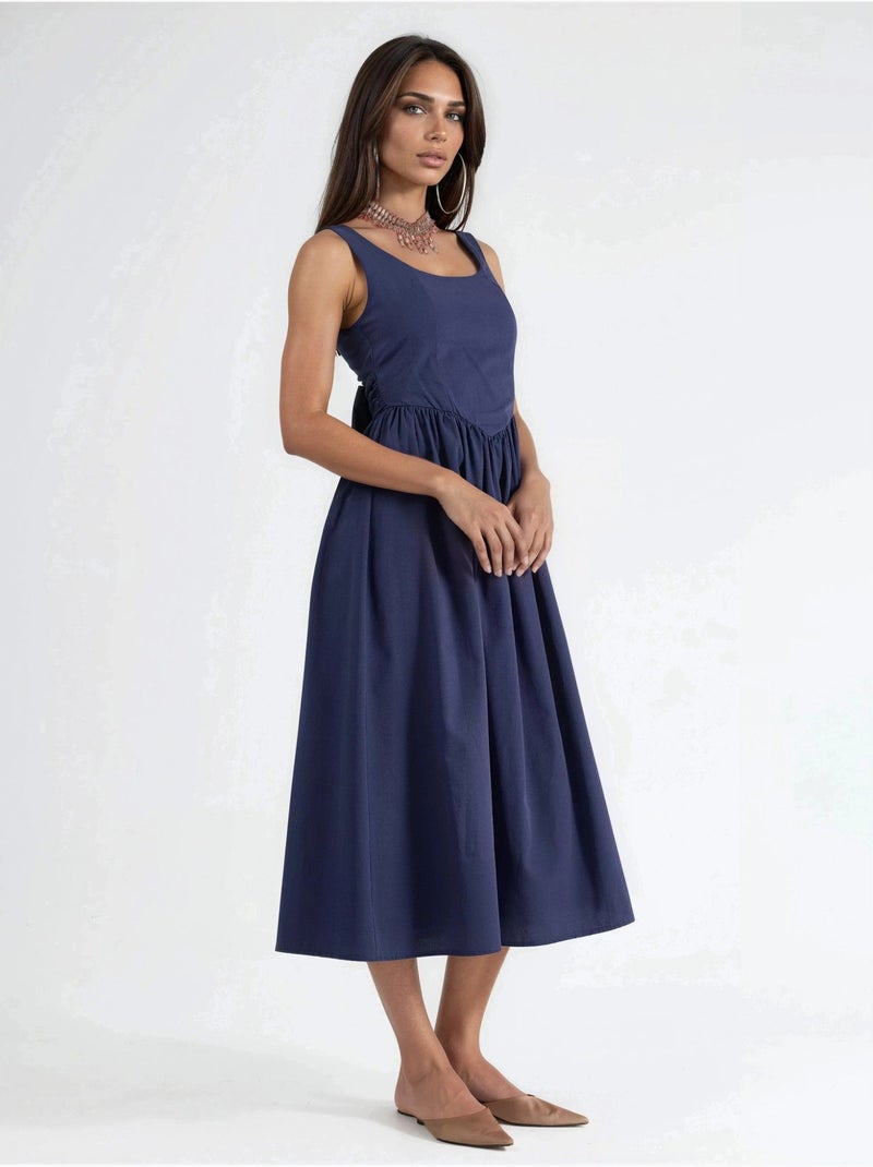 Vestido midi sem mangas com decote arredondado busem Azul-marinho - Kiabi