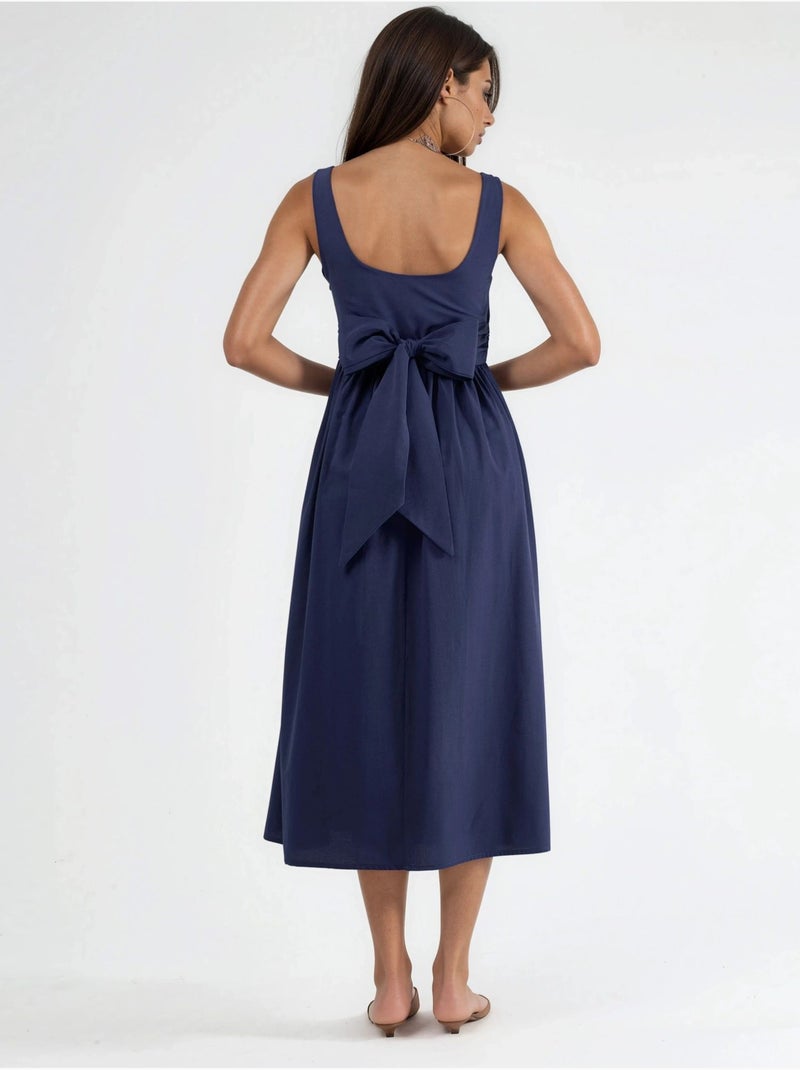 Vestido midi sem mangas com decote arredondado busem Azul-marinho - Kiabi
