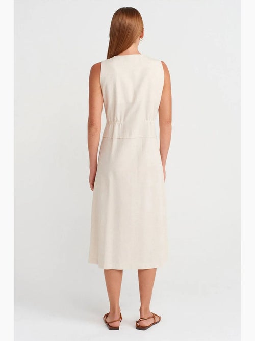 Vestido midi sem mangas com decote em v e botões dilvin - Kiabi Vestido midi sem mangas com decote em v e botões dilvin - Kiabi