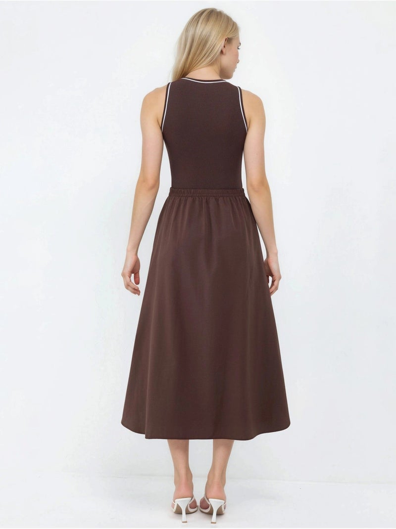 Vestido midi sem mangas com decote redondo busem Castanho-escuro - Kiabi