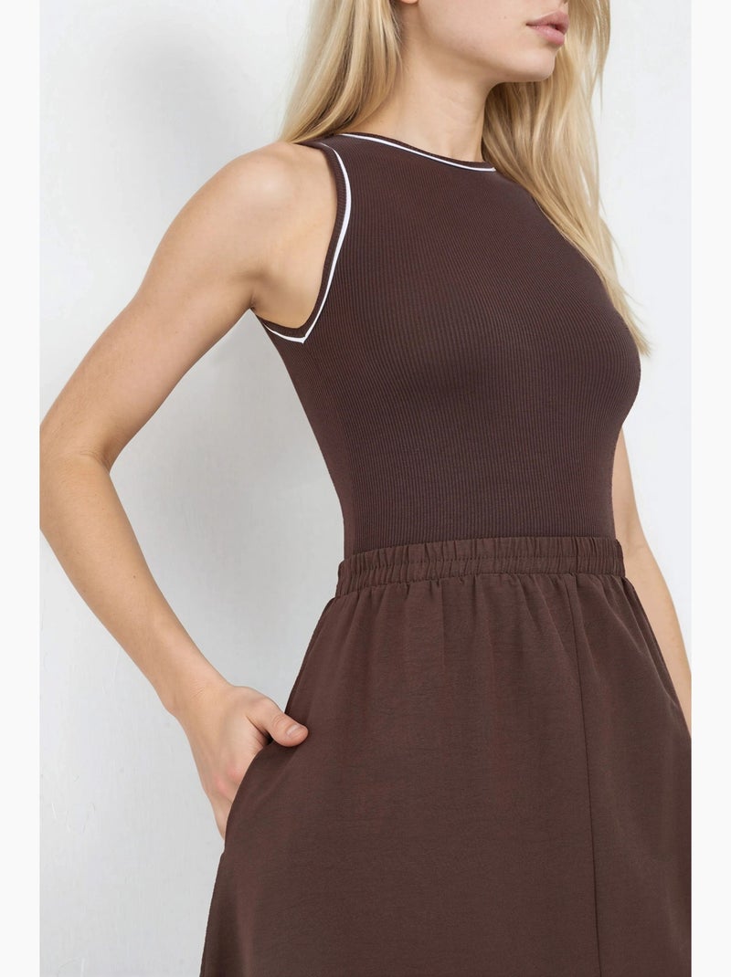 Vestido midi sem mangas com decote redondo busem Castanho-escuro - Kiabi