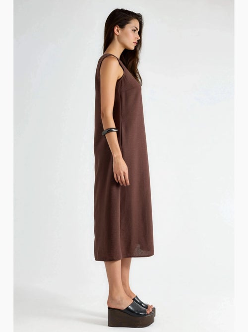 Vestido midi sem mangas com decote redondo efeito linho hiccup - Kiabi