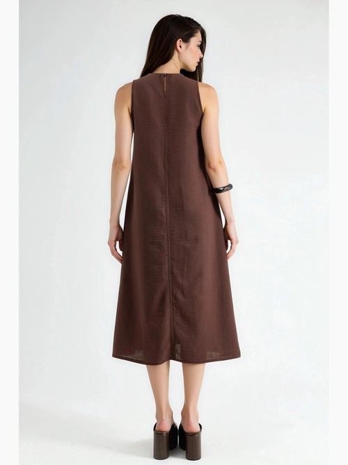 Vestido midi sem mangas com decote redondo efeito linho hiccup - Kiabi