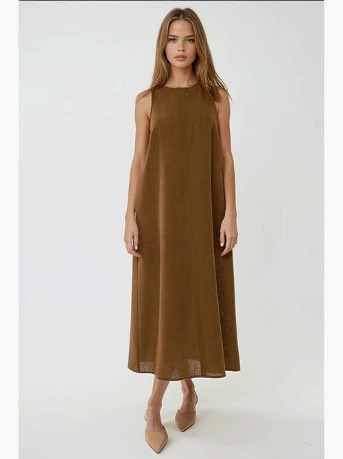 Vestido midi sem mangas com decote redondo efeito linho hiccup - Kiabi
