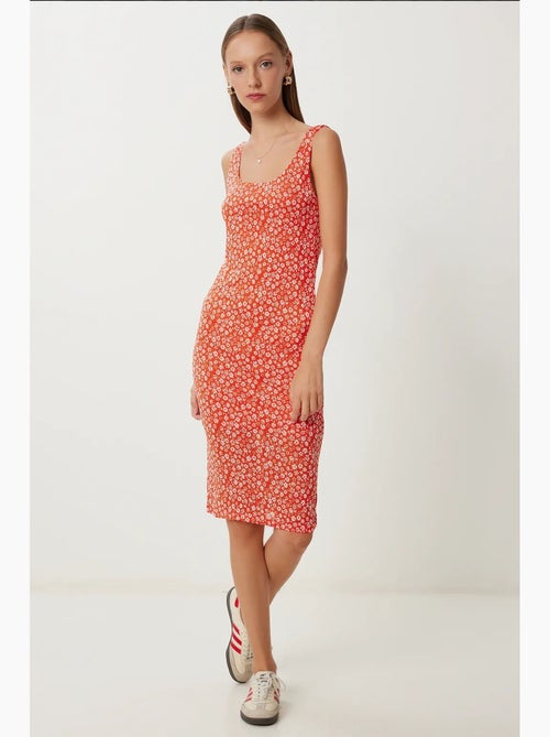 Vestido midi sem mangas com estampado floral e decote em u istanbul - Kiabi