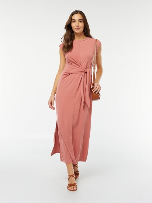 Vestido midi sem mangas com laço à frente - Kiabi