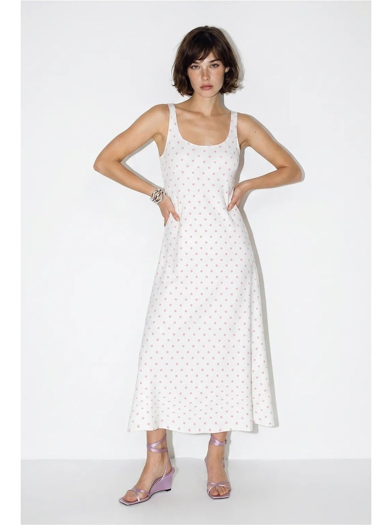 Vestido midi sem mangas de bolinhas com detalhe de amarração lucci Branco - Kiabi