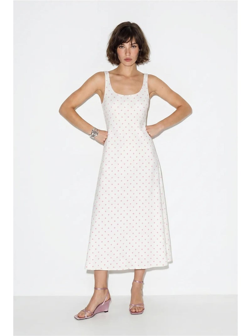 Vestido midi sem mangas de bolinhas com detalhe de amarração lucci Branco - Kiabi