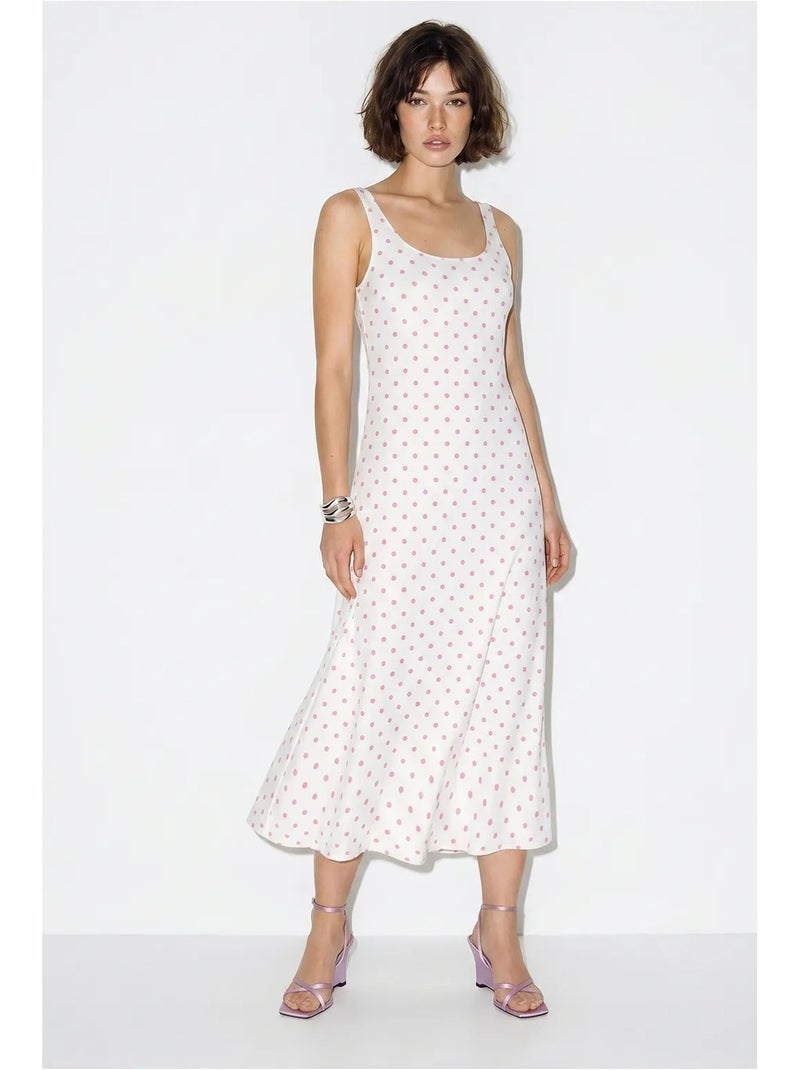 Vestido midi sem mangas de bolinhas com detalhe de amarração lucci Branco - Kiabi