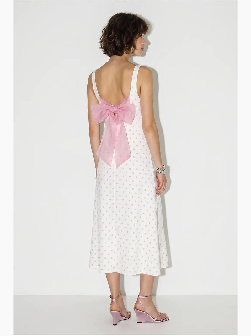 Vestido midi sem mangas de bolinhas com detalhe de amarração lucci Branco - Kiabi