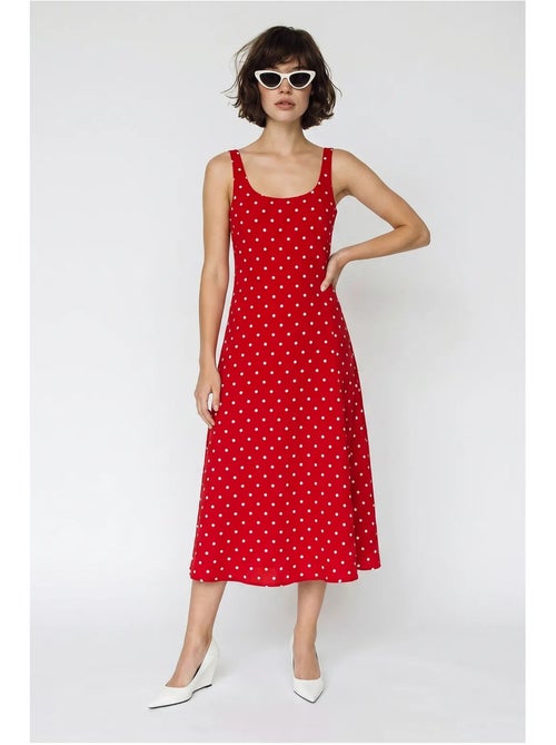 Vestido midi sem mangas de bolinhas com detalhe de amarração lucci - Kiabi Vestido midi sem mangas de bolinhas com detalhe de amarração lucci - Kiabi