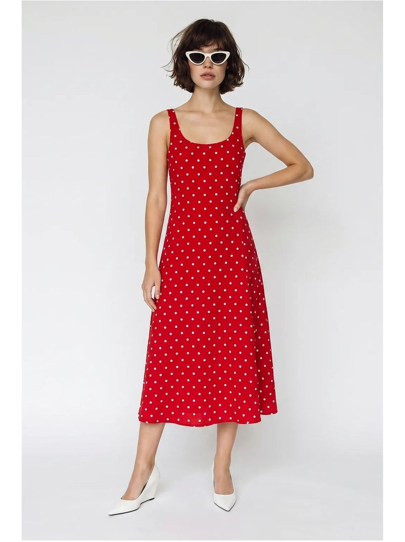 Vestido midi sem mangas de bolinhas com detalhe de amarração lucci Vermelho - Kiabi