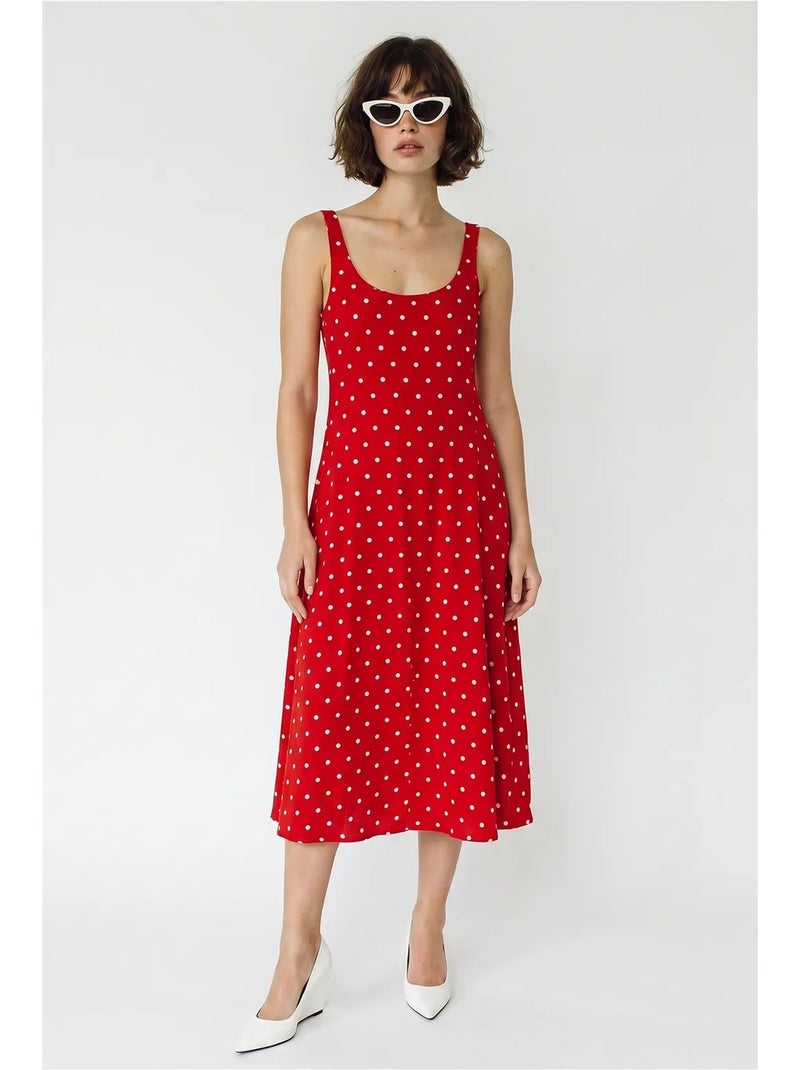 Vestido midi sem mangas de bolinhas com detalhe de amarração lucci Vermelho - Kiabi