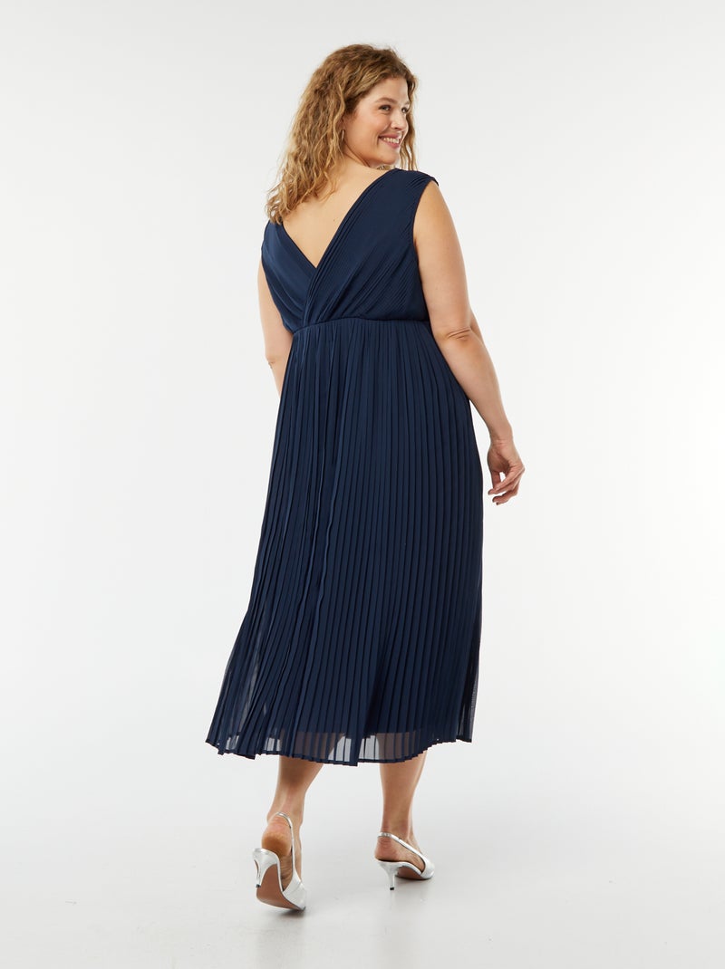 Vestido midi sem mangas em tecido plissado AZUL - Kiabi