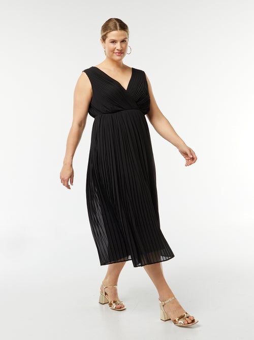Vestido midi sem mangas em tecido plissado - Kiabi