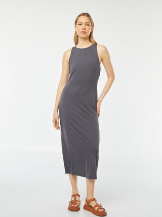 Vestido midi sem mangas justo