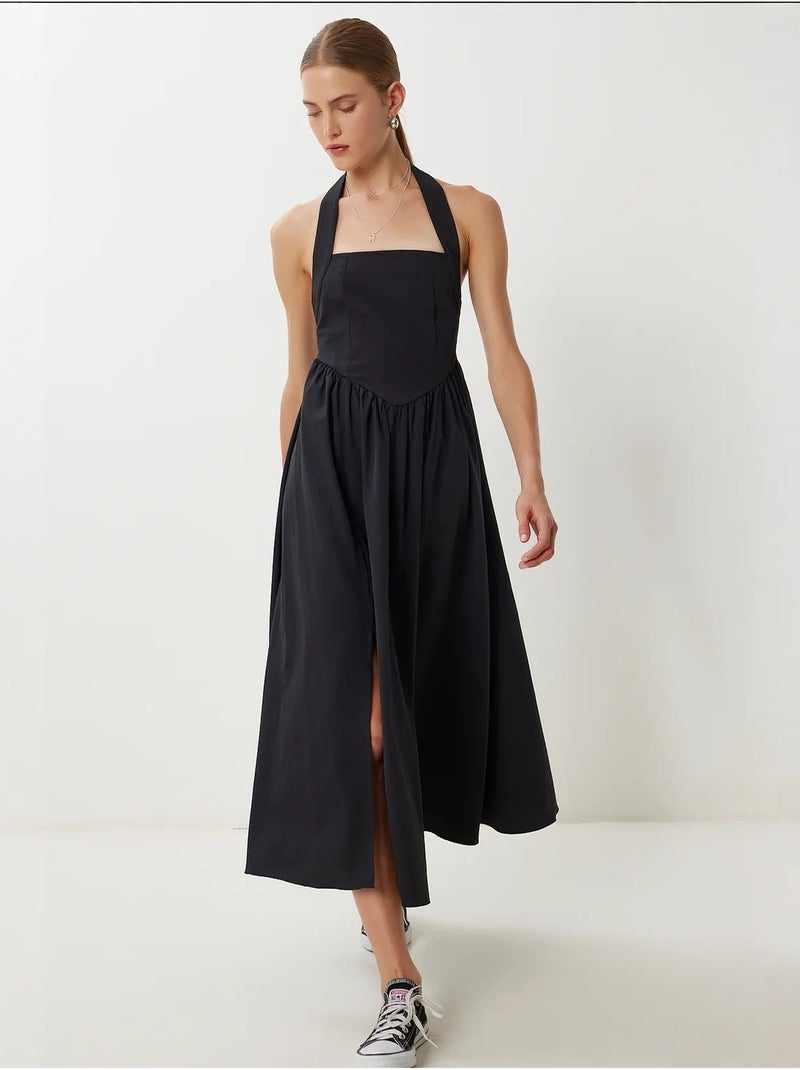 Vestido midi slim fit com decote quadrado istanbul Preto - Kiabi