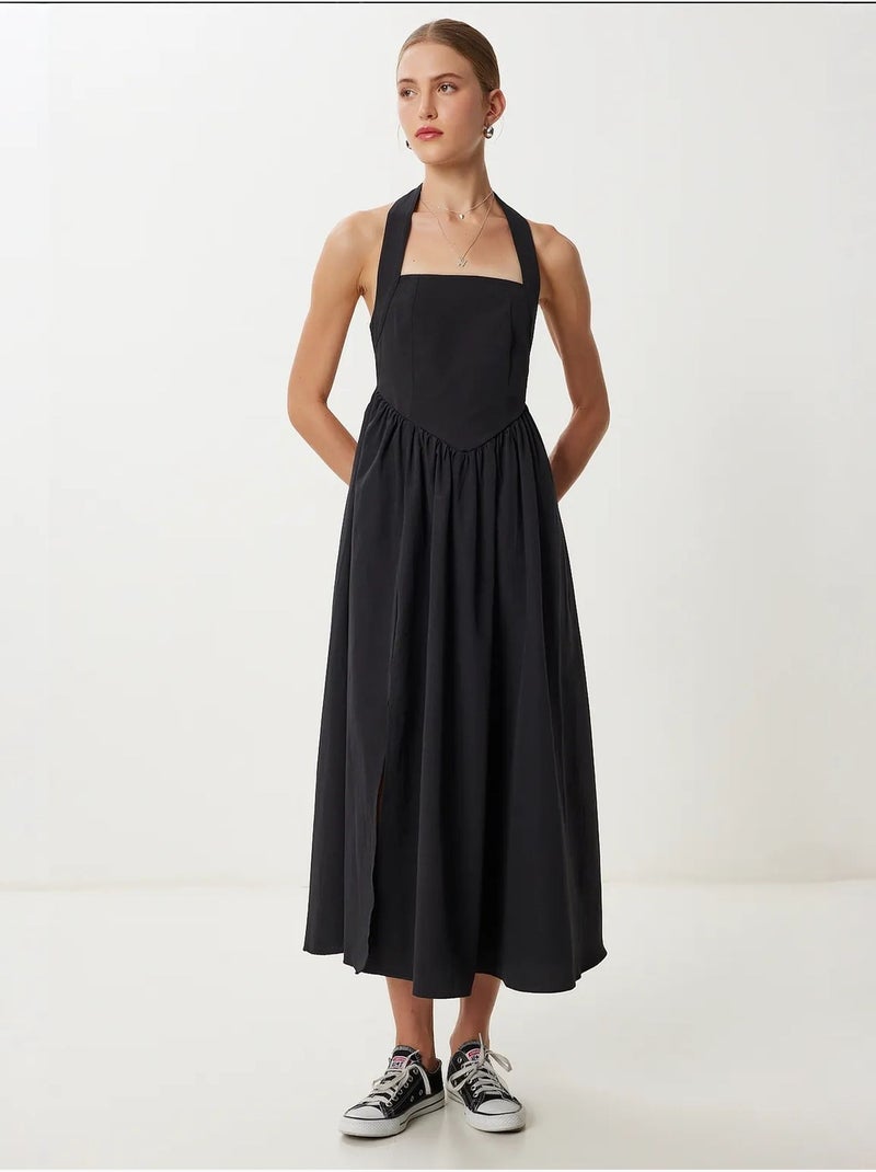 Vestido midi slim fit com decote quadrado istanbul Preto - Kiabi