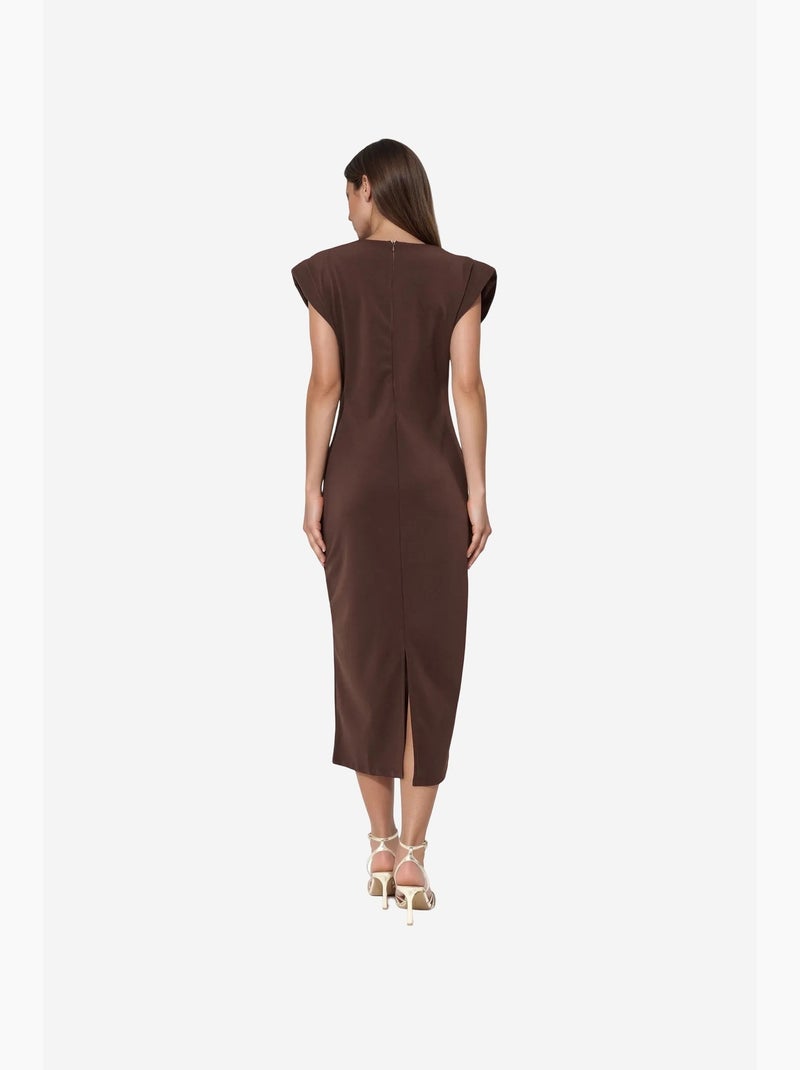 Vestido midi slim fit com detalhe de acessório busem Castanho - Kiabi