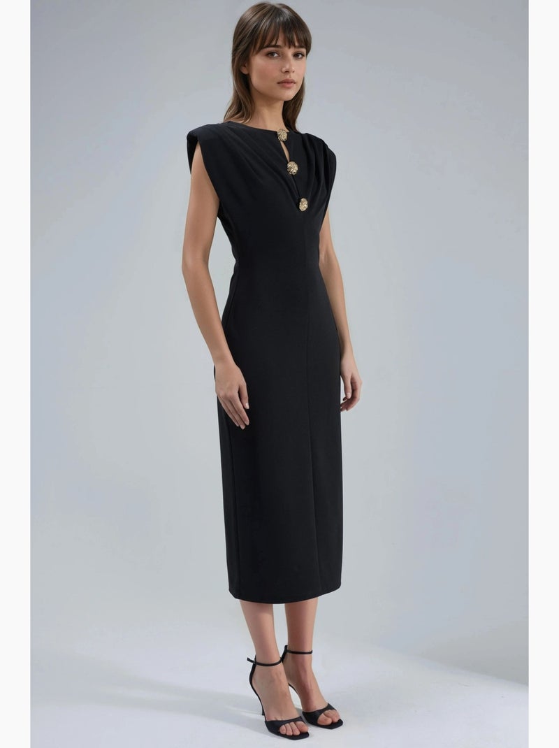 Vestido midi slim fit com detalhe de acessório busem Preto - Kiabi