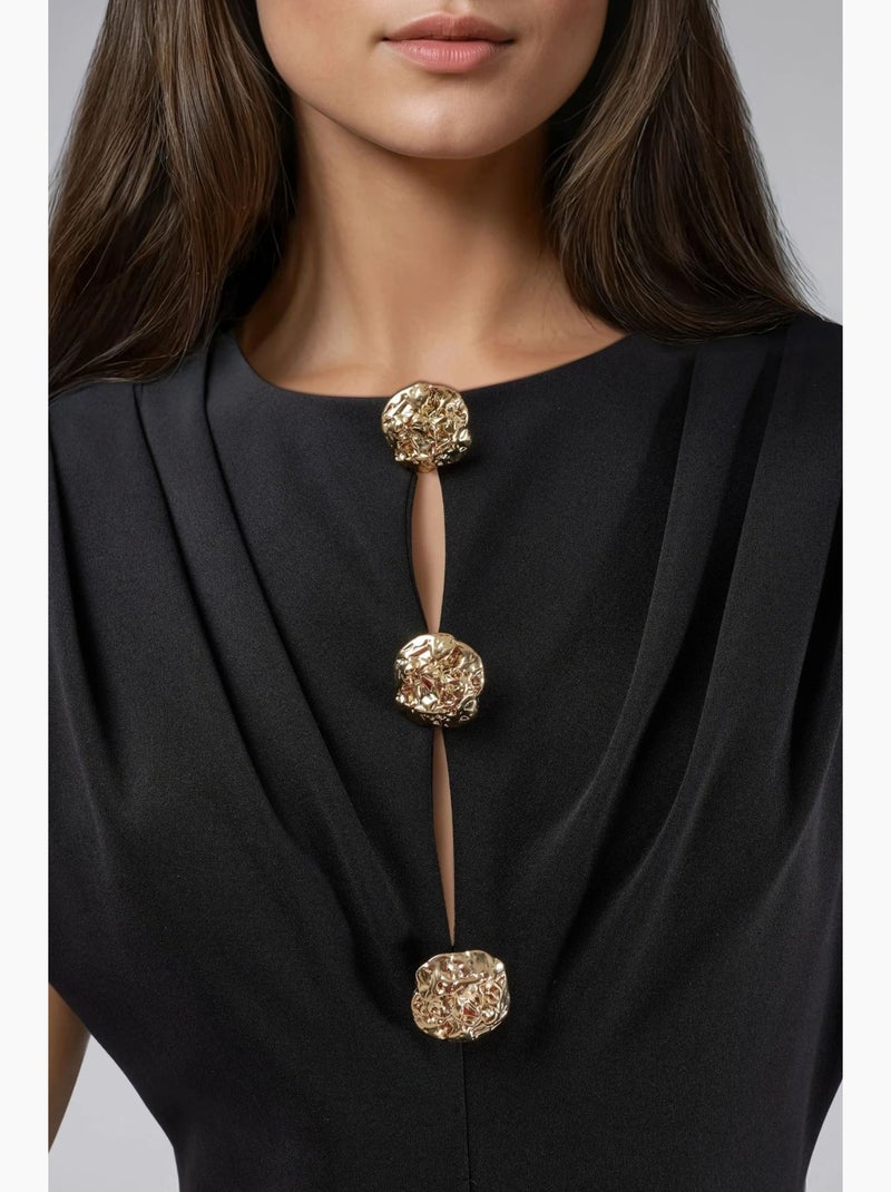 Vestido midi slim fit com detalhe de acessório busem Preto - Kiabi
