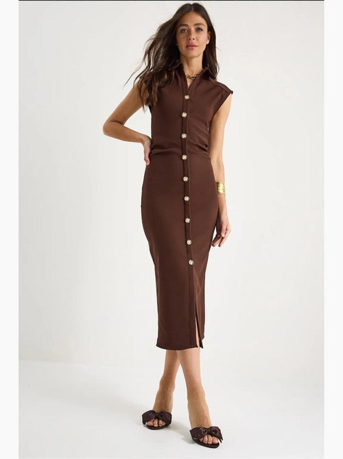 Vestido midi slim fit com gola tippet e fecho de botões lucci - Kiabi Vestido midi slim fit com gola tippet e fecho de botões lucci - Kiabi