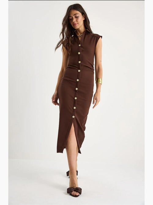 Vestido midi slim fit com gola tippet e fecho de botões lucci - Kiabi Vestido midi slim fit com gola tippet e fecho de botões lucci - Kiabi