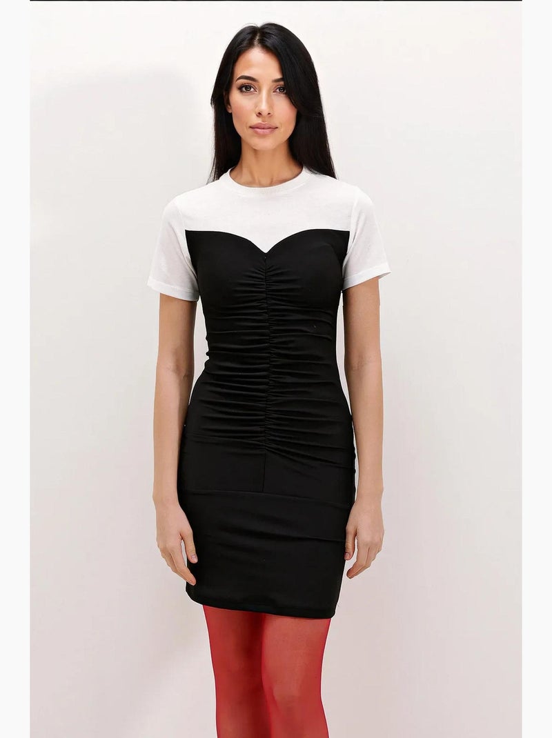 Vestido midi slim fit com painéis e gola redonda bdart Preto - Kiabi