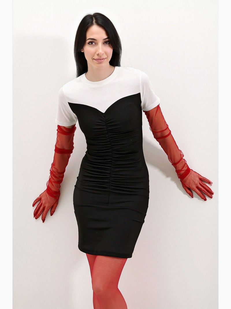 Vestido midi slim fit com painéis e gola redonda bdart Preto - Kiabi