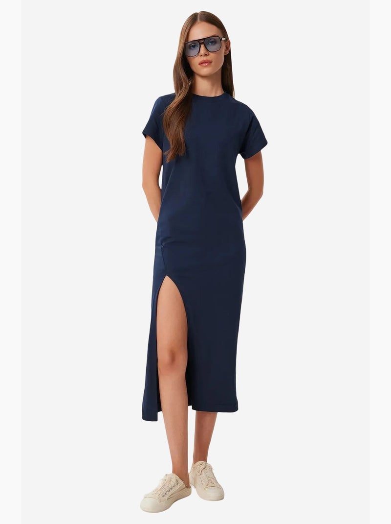 Vestido midi slim fit com racha lateral istanbul Azul-marinho - Kiabi