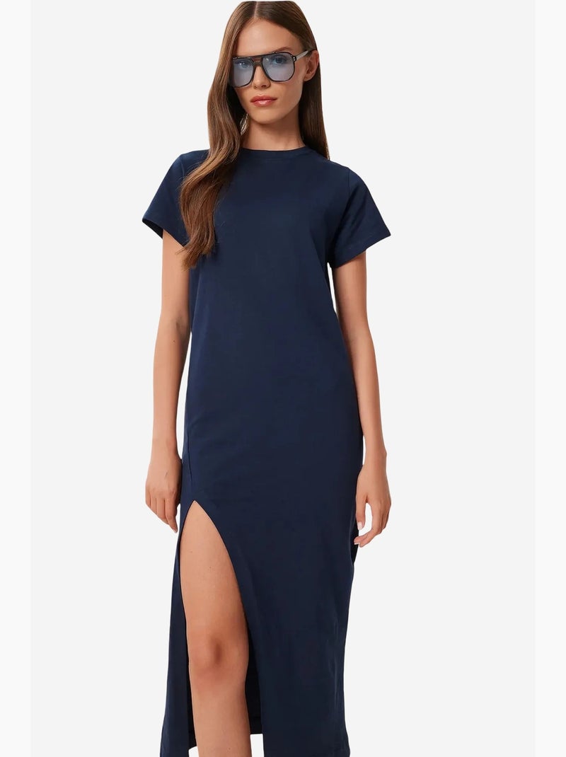 Vestido midi slim fit com racha lateral istanbul Azul-marinho - Kiabi