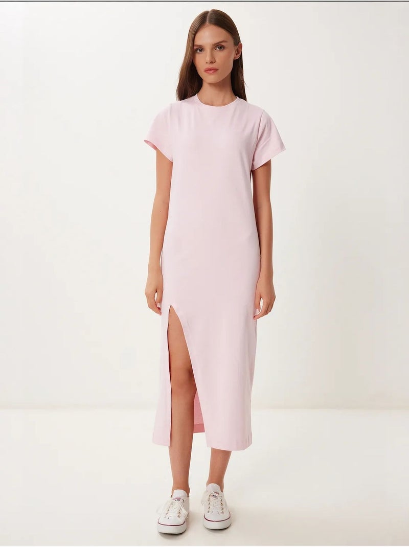 Vestido midi slim fit com racha lateral istanbul Rosa doce - Kiabi