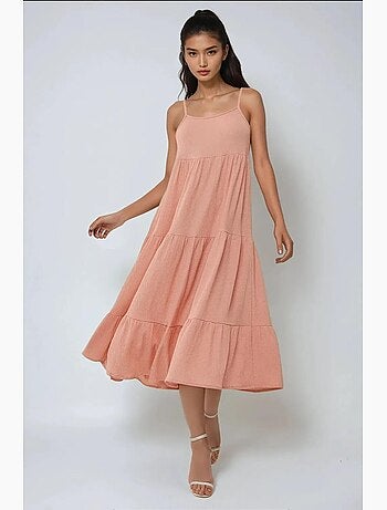 Vestido midi texturado em formato a hiccup