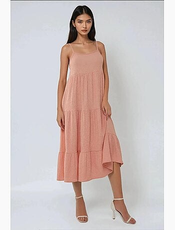 Vestido midi texturado em formato a hiccup