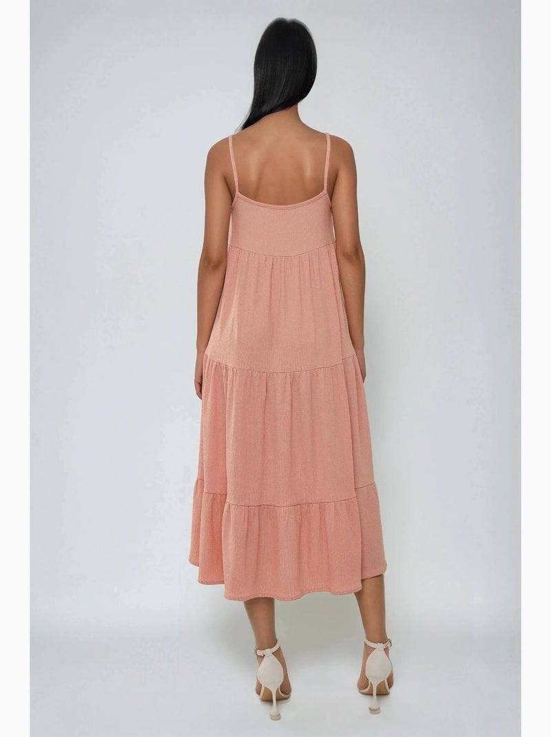 Vestido midi texturado em formato a hiccup Rosa - Kiabi