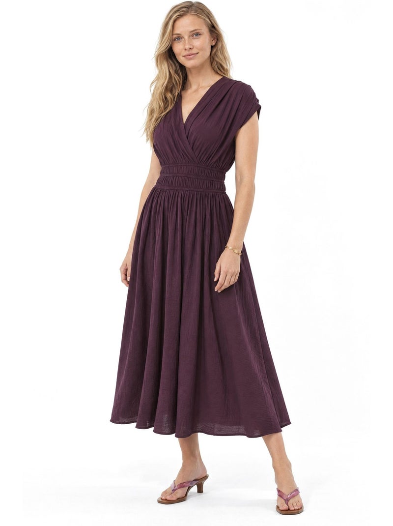 Vestido midi texturizado com decote em v busem Vermelho bordô - Kiabi