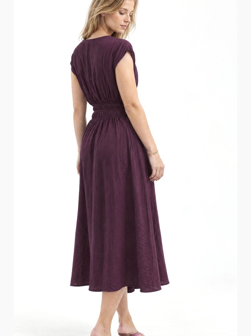 Vestido midi texturizado com decote em v busem Vermelho bordô - Kiabi