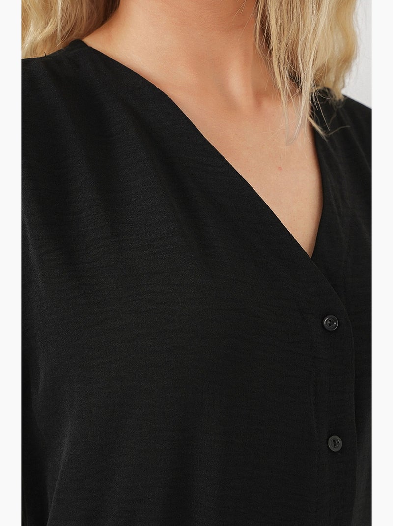 Vestido midi texturizado com decote em v e fecho de botões bdart Preto - Kiabi