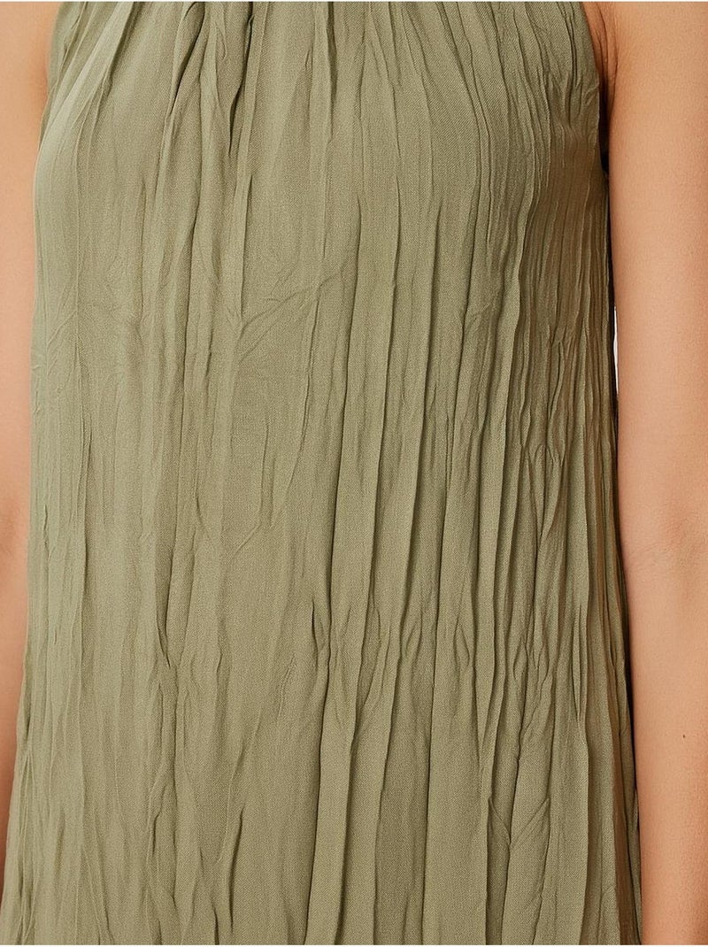 Vestido midi texturizado com decote halter istanbul Cáqui - Kiabi