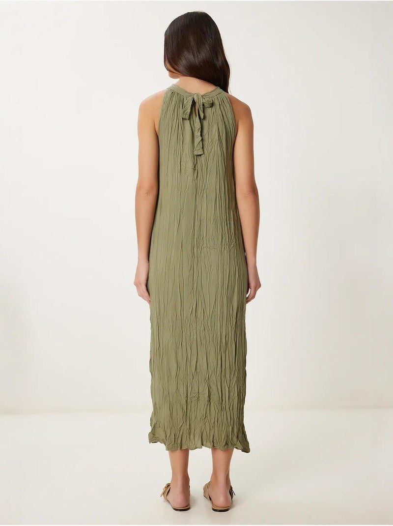 Vestido midi texturizado com decote halter istanbul Cáqui - Kiabi