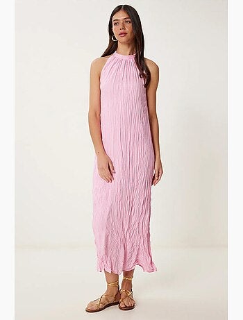 Vestido midi texturizado com decote halter istanbul