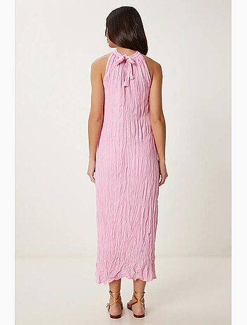 Vestido midi texturizado com decote halter istanbul