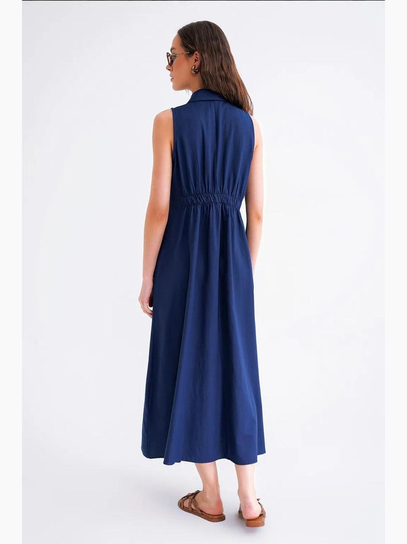 Vestido midi tipo camisa com fecho de correr frontal e colarinho de camisa mixray Azul-marinho - Kiabi
