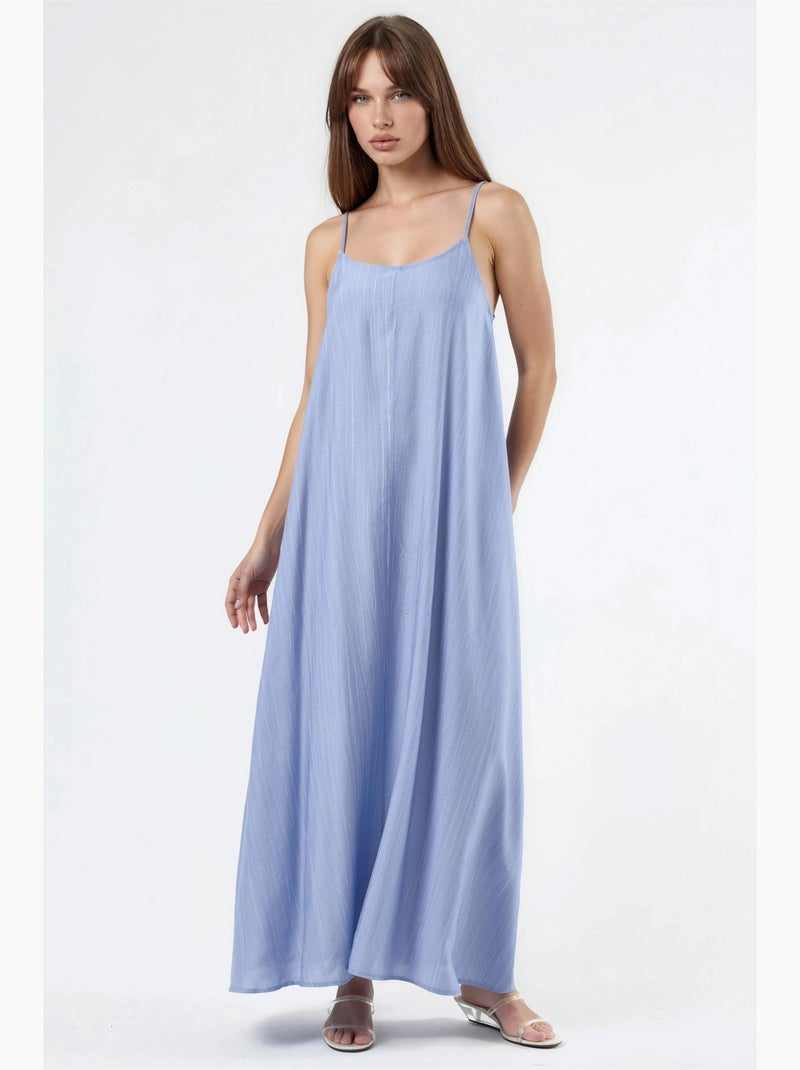Vestido midi tipo combinação com decote em u e corte largo busem Azul-céu - Kiabi