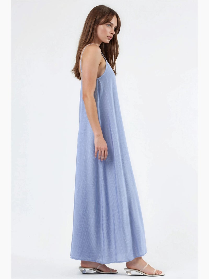 Vestido midi tipo combinação com decote em u e corte largo busem Azul-céu - Kiabi